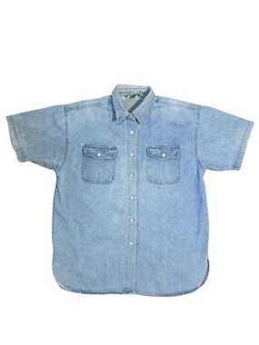 Vintage American Rave Light Blue Short-Sleeve Denim Shirt Size XL